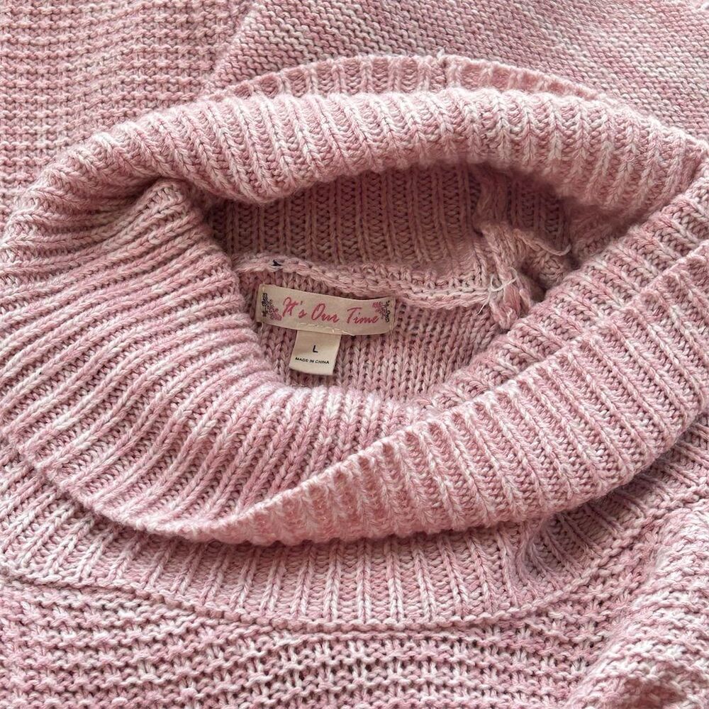 It's Our Time Women's Pink Cowl Neck Pullover Sweater Size L - Picture 3 of 6